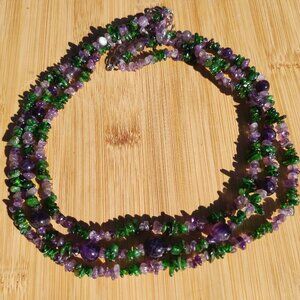 Jay King 3 strand amethyst and chrome diopside chip and bead waterfall style
